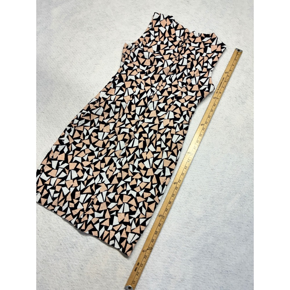 Blanc Sleeveless Preppy Sheath Dress Geometric Mod Retro Mosaic Textured Small - Picture 5 of 10